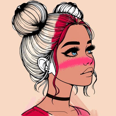 realistic girl with buns on the top of her head