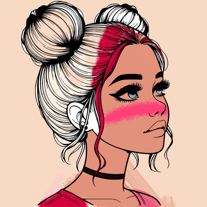 realistic girl with buns on the top of her head