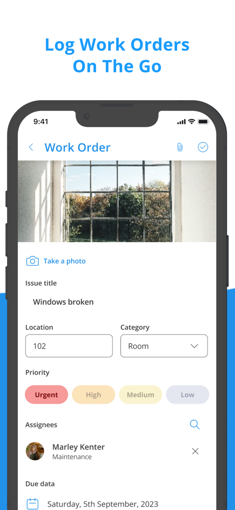 Alkimii mobile app interface for logging maintenance work orders on the go