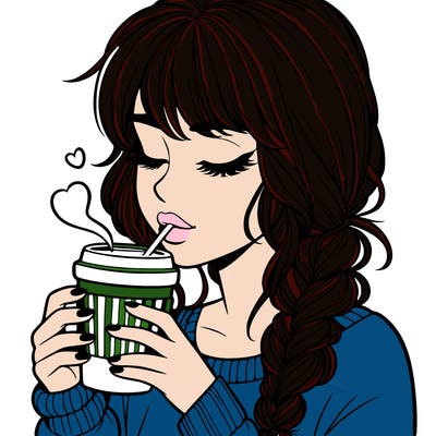 realistic girl drinking coffee