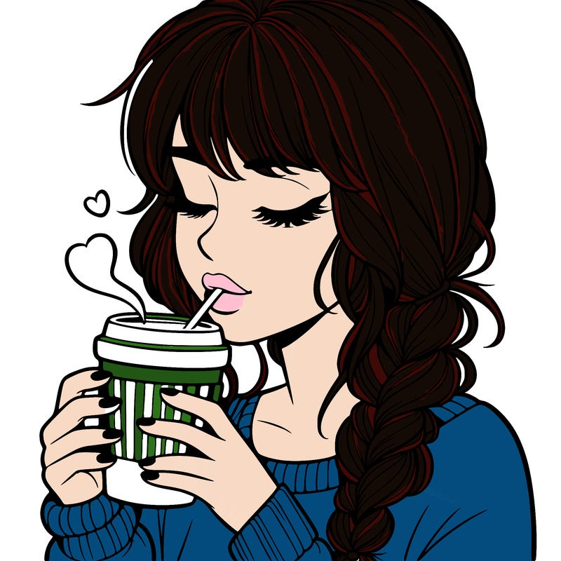 realistic girl drinking coffee