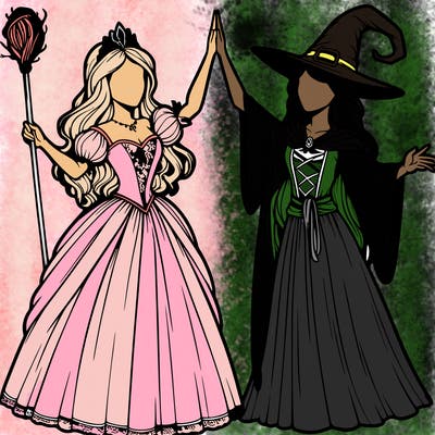 detailed realistic split of a princess and a witch
