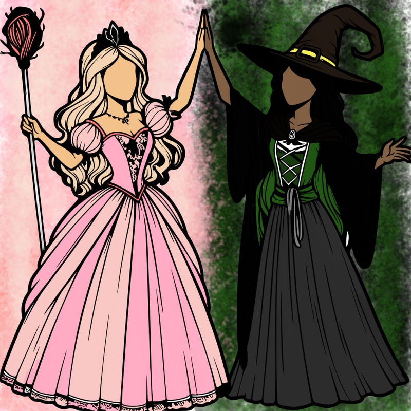 detailed realistic split of a princess and a witch