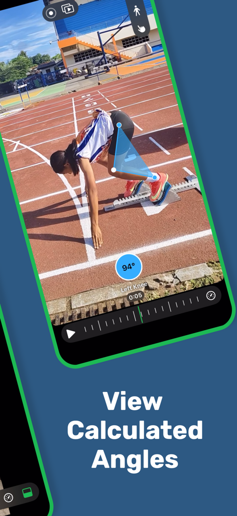 Sports Video Analysis: BitBody - AI analysis of a track athlete with calculated knee angle overlay