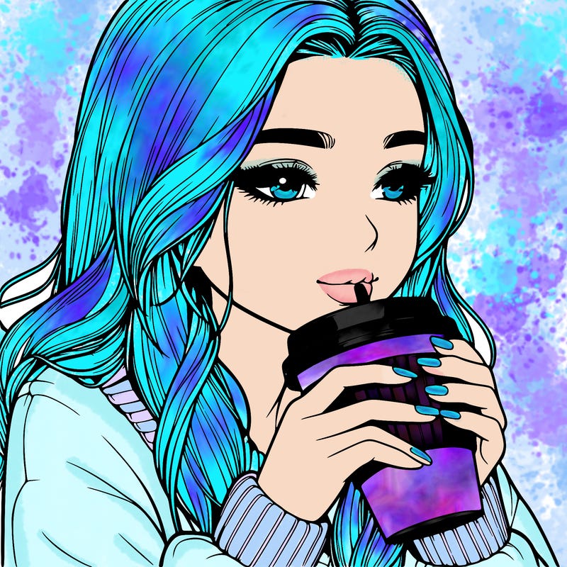 realistic girl drinking coffee