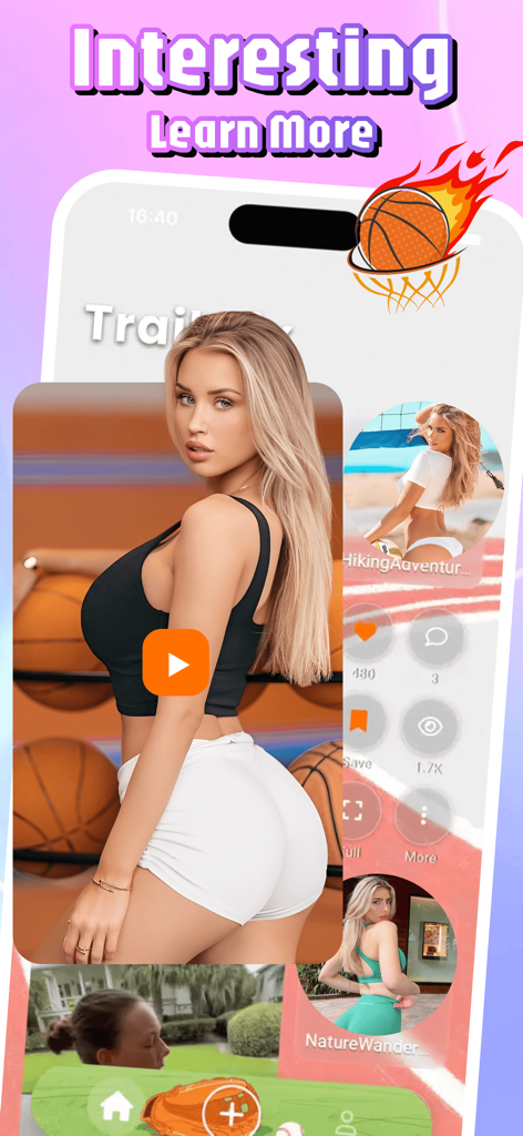Screenshot of the Tiso app video feed featuring fitness creators and social interaction icons.