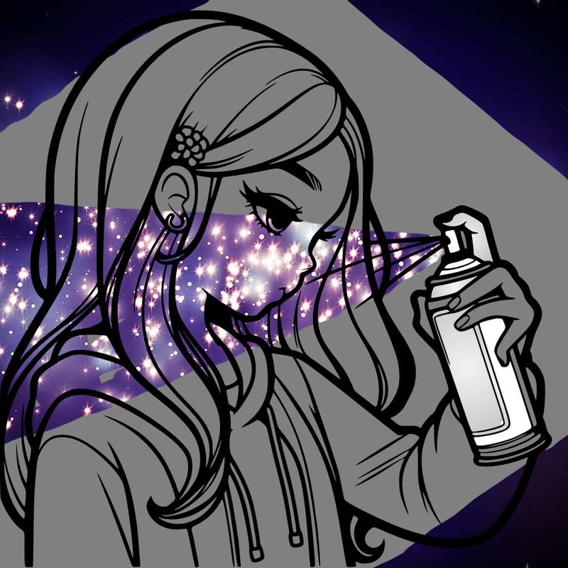 a realistic girl spray painting