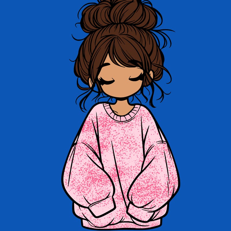 girl with baggy sweatshirt and messy bun