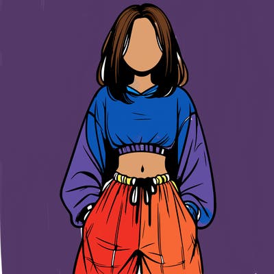 realistic girl faceless with baggy pants and a crop top