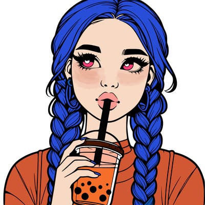 realistic girl with braided hair drinking boba