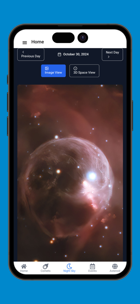 Comet Tracker App - Daily astronomical image of a space nebula in the Comet Tracker app