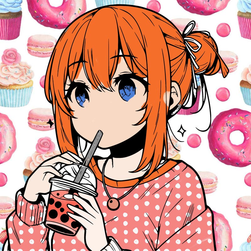 manga character drinking boba