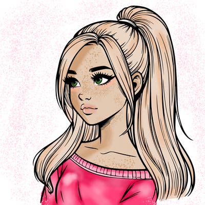 realistic girl with a high ponytail