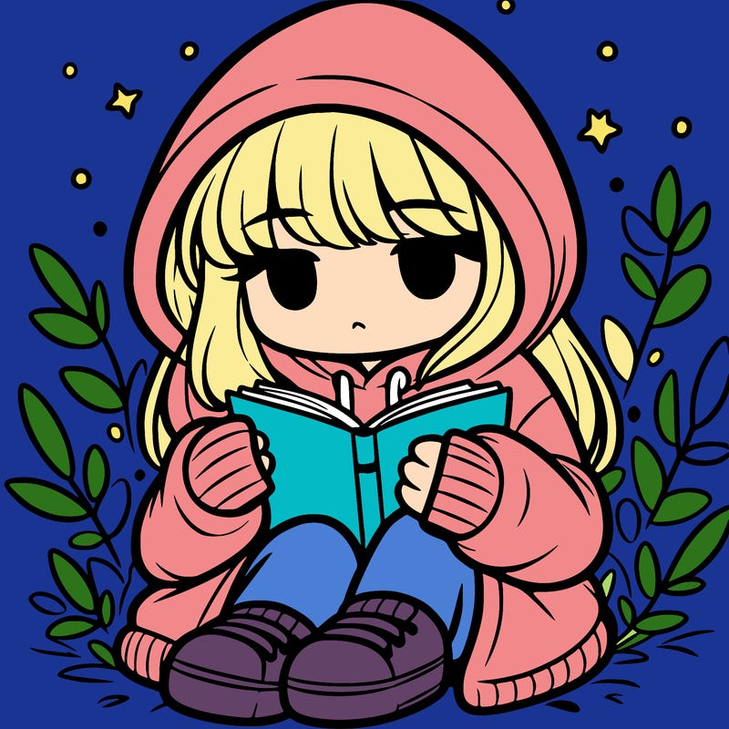 girl in oversized hoodie reading a book