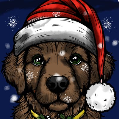 realistic dog with a christmas hat
