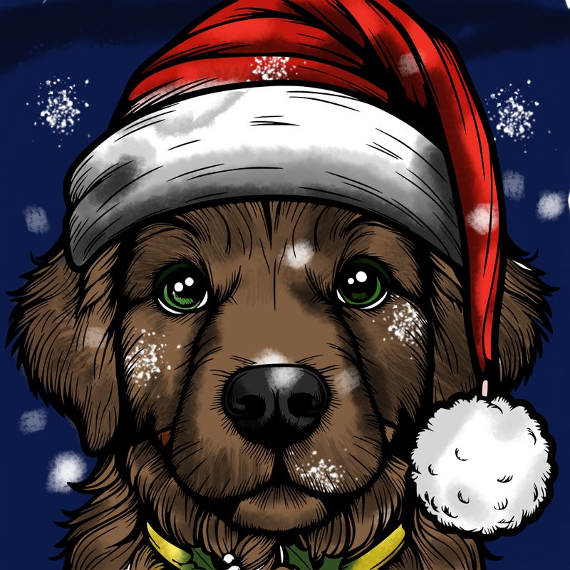 realistic dog with a christmas hat