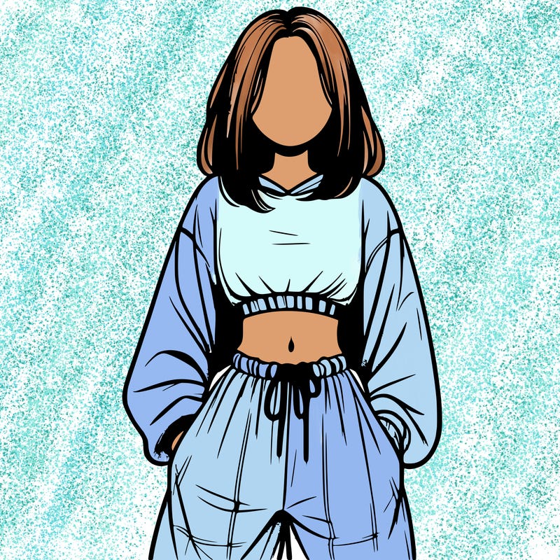 realistic girl faceless with baggy pants and a crop top
