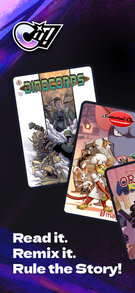 Comixit! - Comics For All Ages - Selection of kids comics covers on the Comixit app with the slogan Read it Remix it Rule the Story