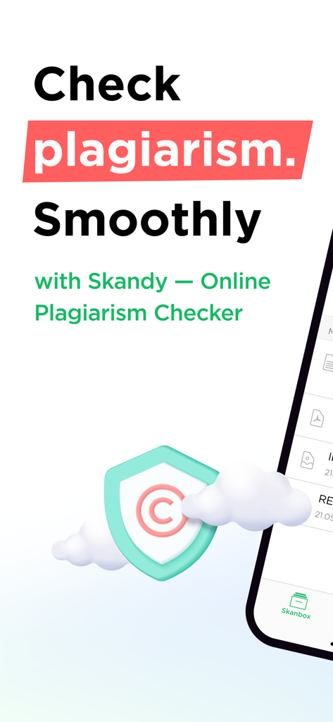 Skandy AI - Plagiarism Checker - Pantalla de introducción del comprobador de plagio Skandy AI resaltando las herramientas de originalidad