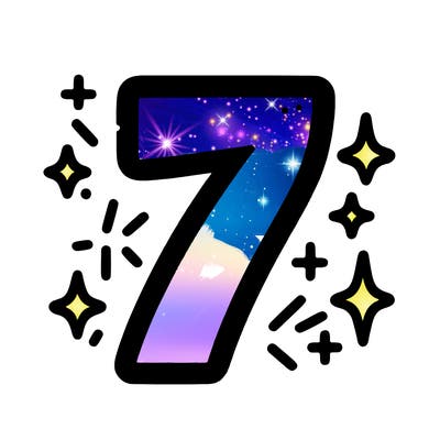number 7 with sparkles around