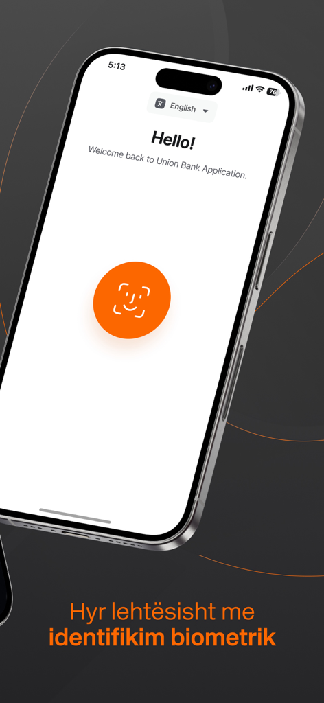 Union Bank Business app welcome screen featuring biometric login