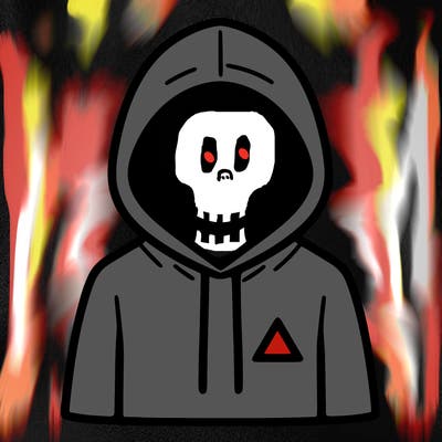 a person with non face waering a hoodie with a small triangle symbol