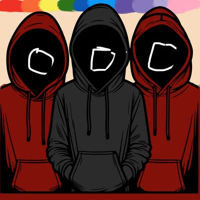 3 faceless people in  hoodies
