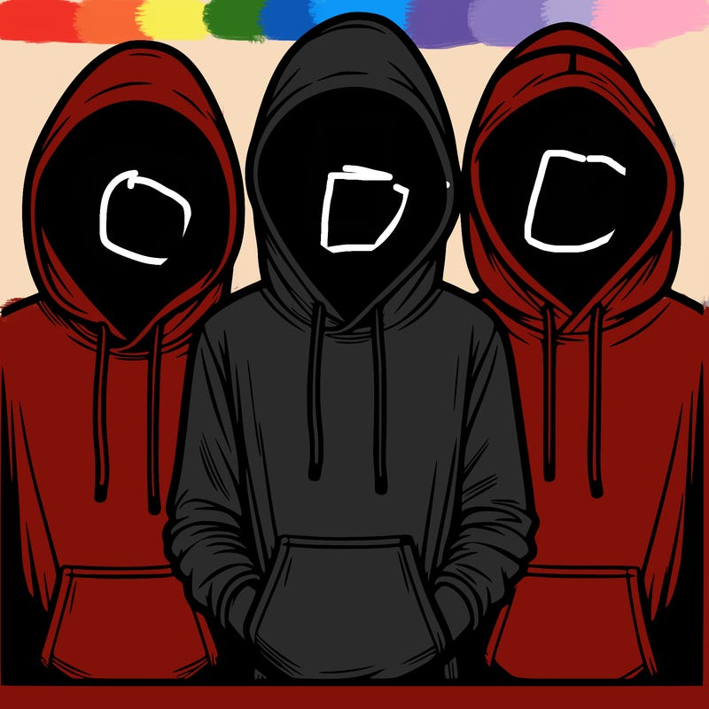 3 faceless people in  hoodies