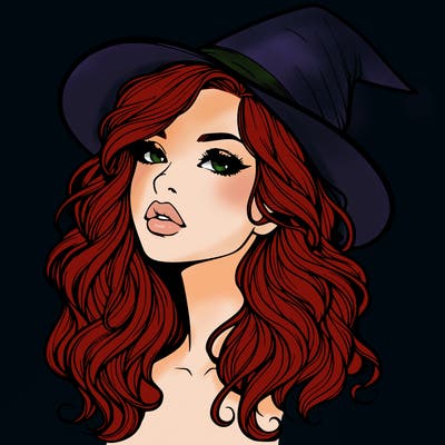 realistic witch girl with wavy hair and lips