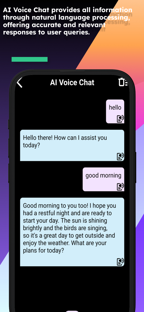 Interface of the AI voice chat feature in the English Tswana Translator app