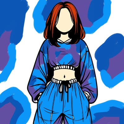 realistic girl faceless with baggy pants and a crop top