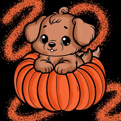cute little puppy in a pumpkin