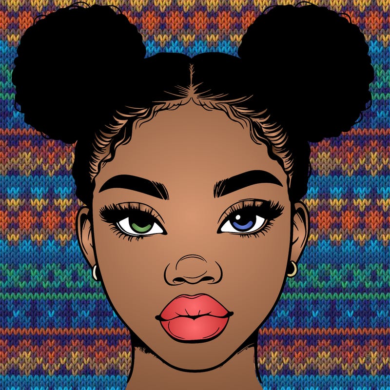 realistic black woman with two buns