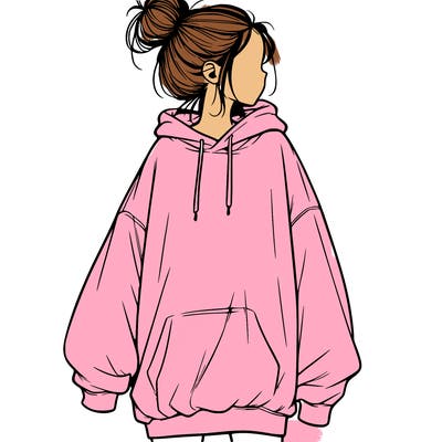 realistic girl with a oversized sweatshirt on and a bun