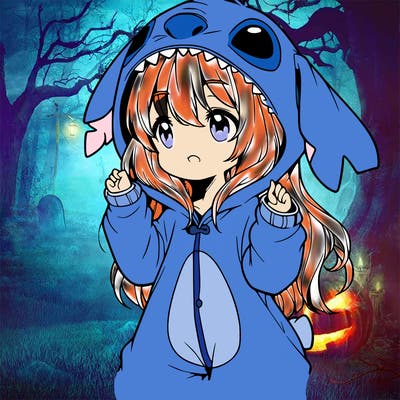 anime girl in a stitch onsie