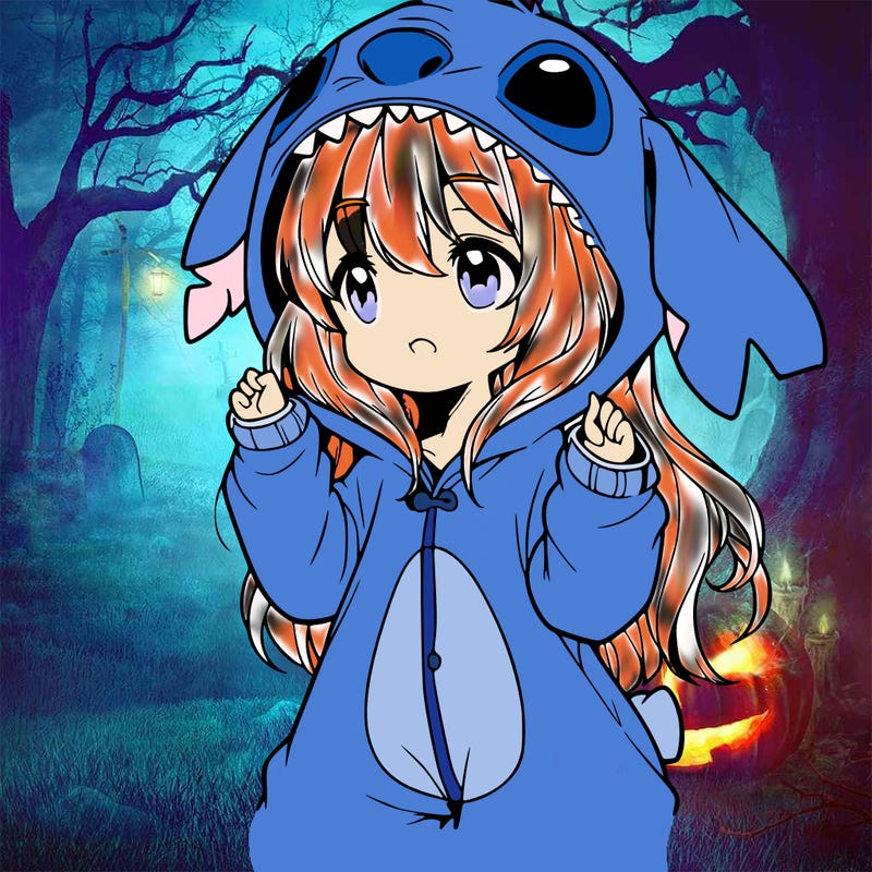 anime girl in a stitch onsie