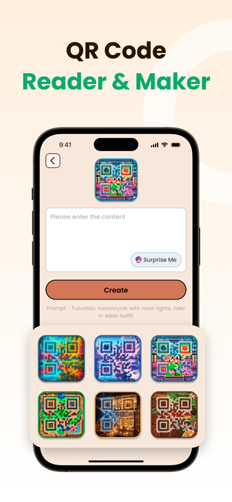 A mobile interface for creating customized artistic QR codes with various style templates