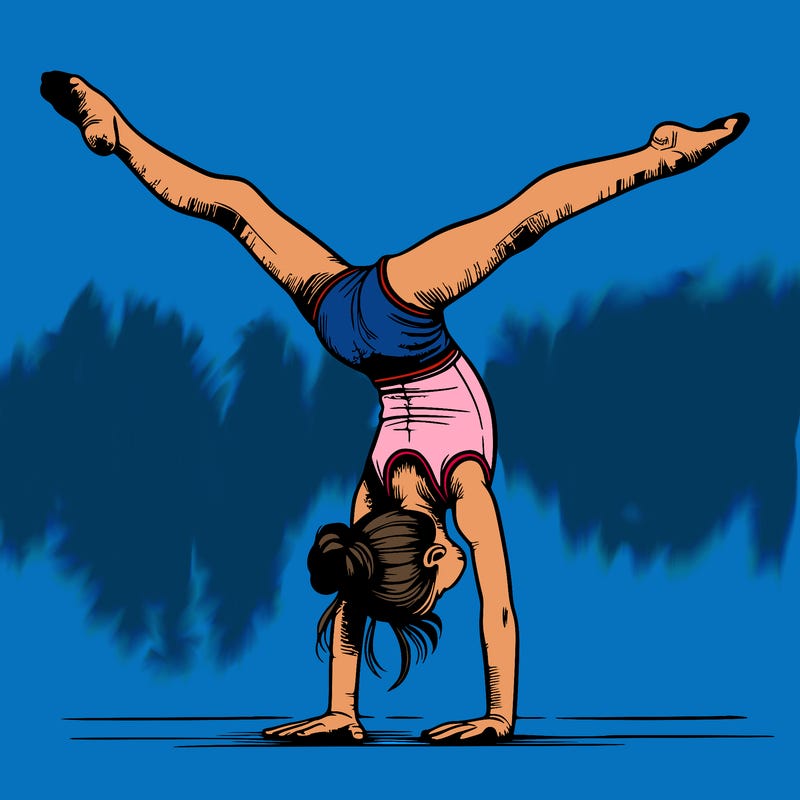 realistic gymnastic hand stand girl in four splits
