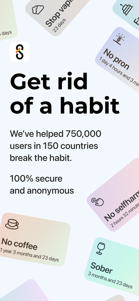 Sober app interface showing multiple habit tracking counters for quitting alcohol and other habits