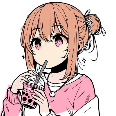manga character drinking boba