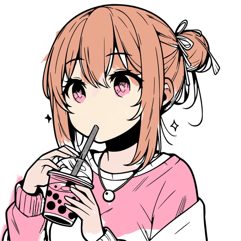 manga character drinking boba