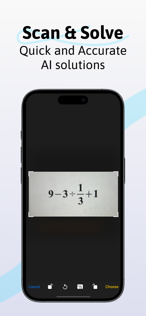 Homework Helper & Question Ai - Un smartphone escaneando una ecuación matemática usando la aplicación Homework Helper y Question AI para soluciones rápidas.