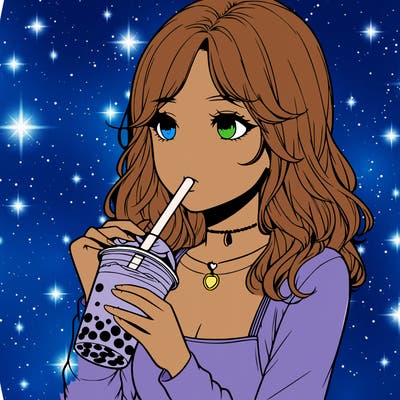 realistic girl drinking boba tea