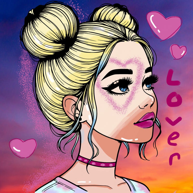 realistic girl with buns on the top of her head