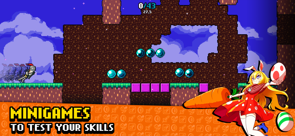 Idle Slayer - Um minigame em arte pixelada em Idle Slayer apresentando um cavaleiro e um personagem coelho