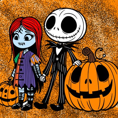 jack the pumpkin king with sally and a pumpkin