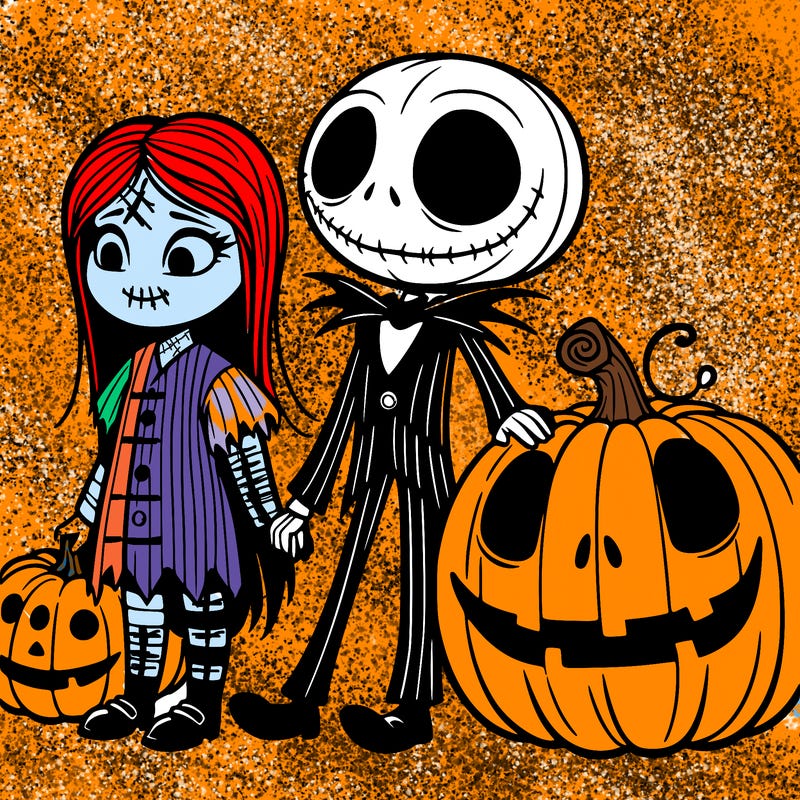 jack the pumpkin king with sally and a pumpkin