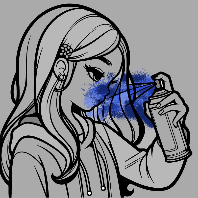 a realistic girl spray painting