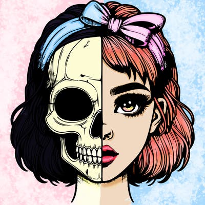 realistic girl with half skull mask