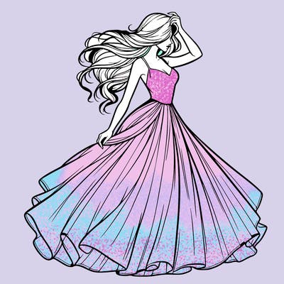 realistic woman with dress flowing in the wind